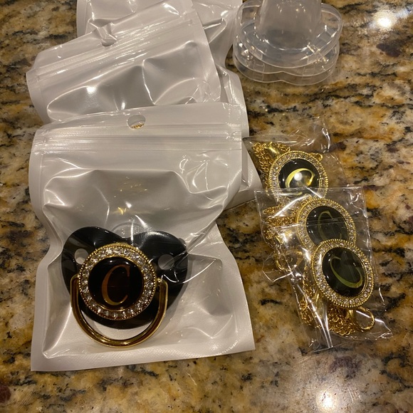 Monogram Gold/Blinged Pacifier “C” - Picture 3 of 3